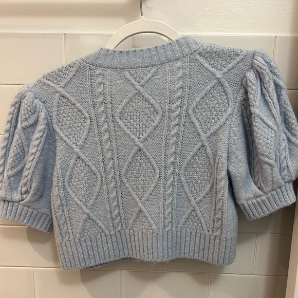 Hill House Cropped knit w/ pearl detail buttons. Baby blue. Puff sleeves. - Picture 4 of 4
